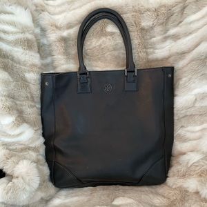 Tory Burch Black Leather Shoulder Bag Tote Purse 14” tall x16” wide. Pre-Owned.